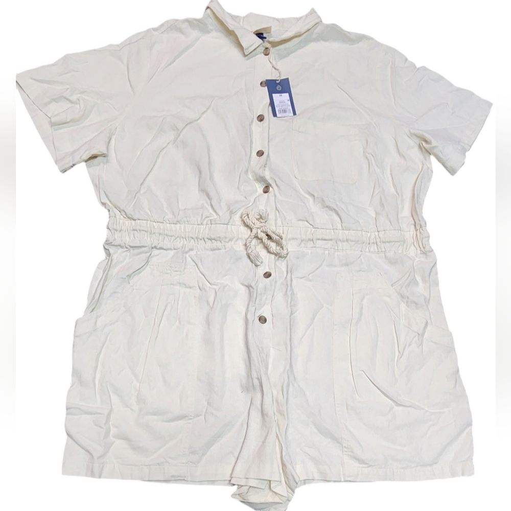 Universal Thread Women's Cream Linen Blend Tie Waist Short Romper Size 2X
